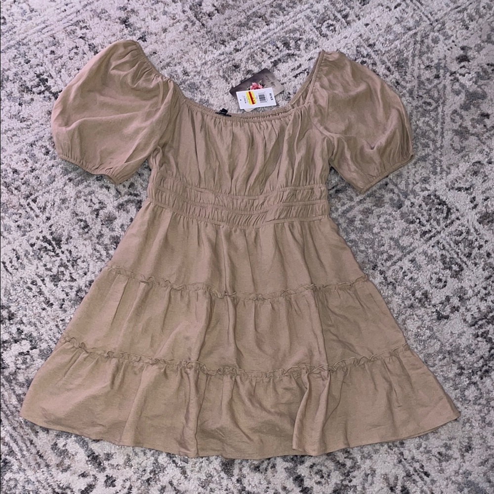 Lily Rose Tan Puff Sleeve Sundress